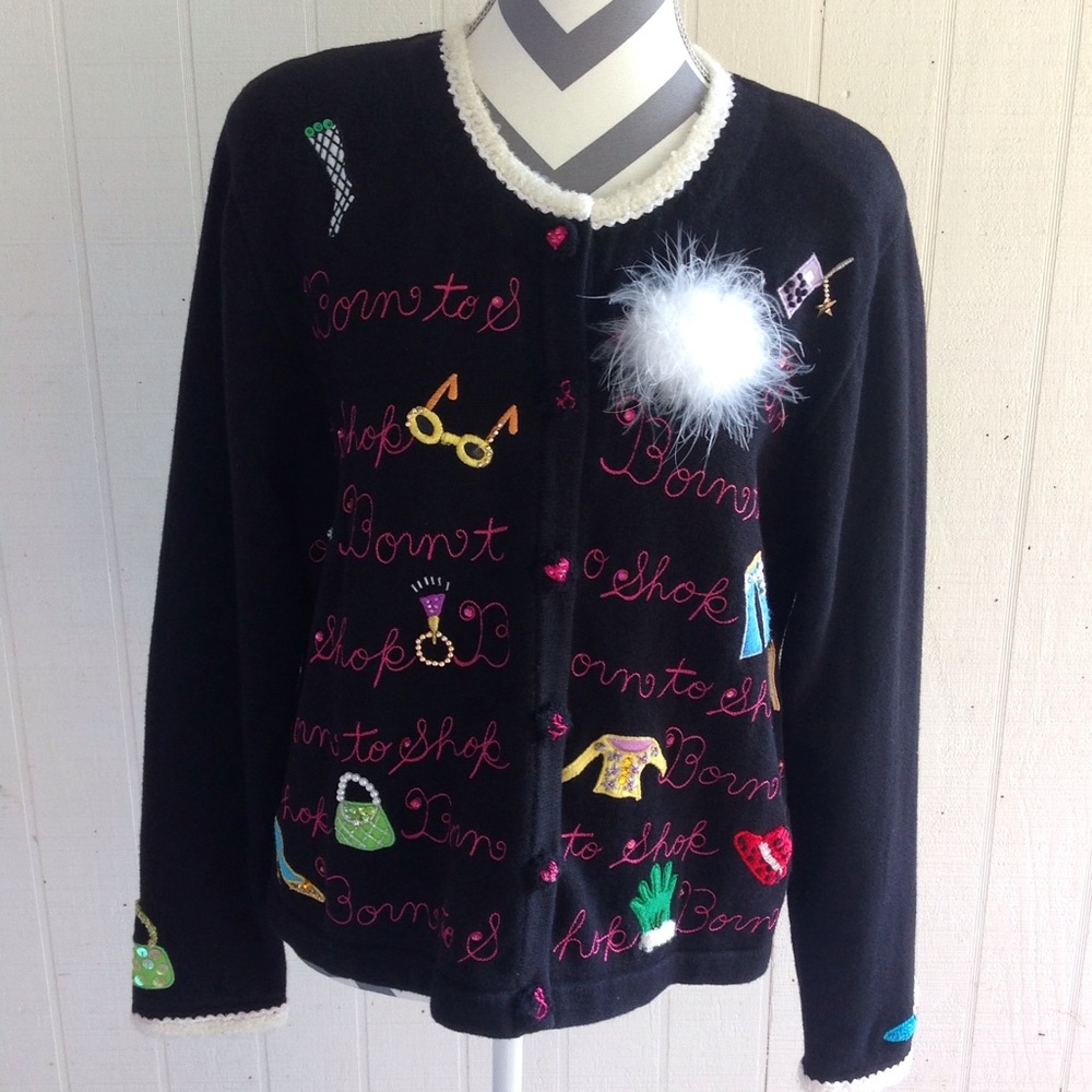 Vtg 90's BEREK Born to Shop Cardigan Sweater XL
